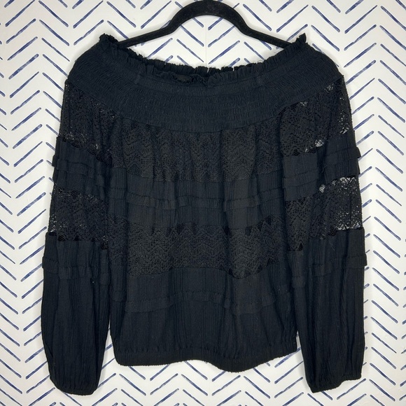 Express Gauze and Crochet Black Blouse Small - Picture 1 of 4